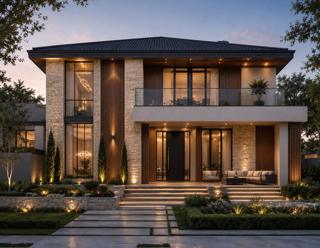 Elegant facade design with balanced proportions and timeless materials